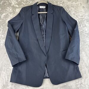Estee Lauder Open Blazer Women's M Navy Blue Shoulder Pads‎ Lined Uniform (1215)